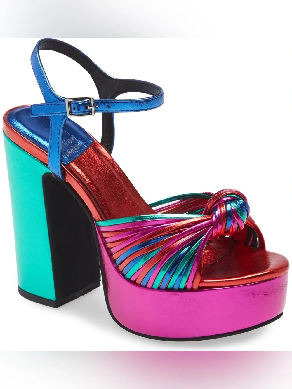 Jeffrey Campbell Platform Block Heel Sandals Metallic Multicolor size 10